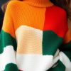 2025 New Colorblock Hign Neck Knit Sweater Tops Spring