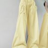 2025 New Yellow Pockets Drawstring High Waist Cotton Pants Spring