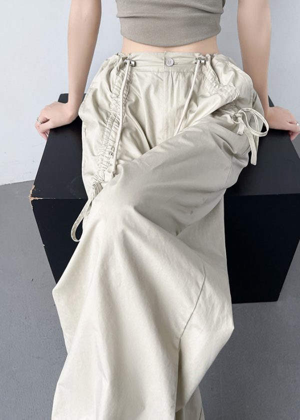 2025 New Yellow Pockets Drawstring High Waist Cotton Pants Spring - Image 5