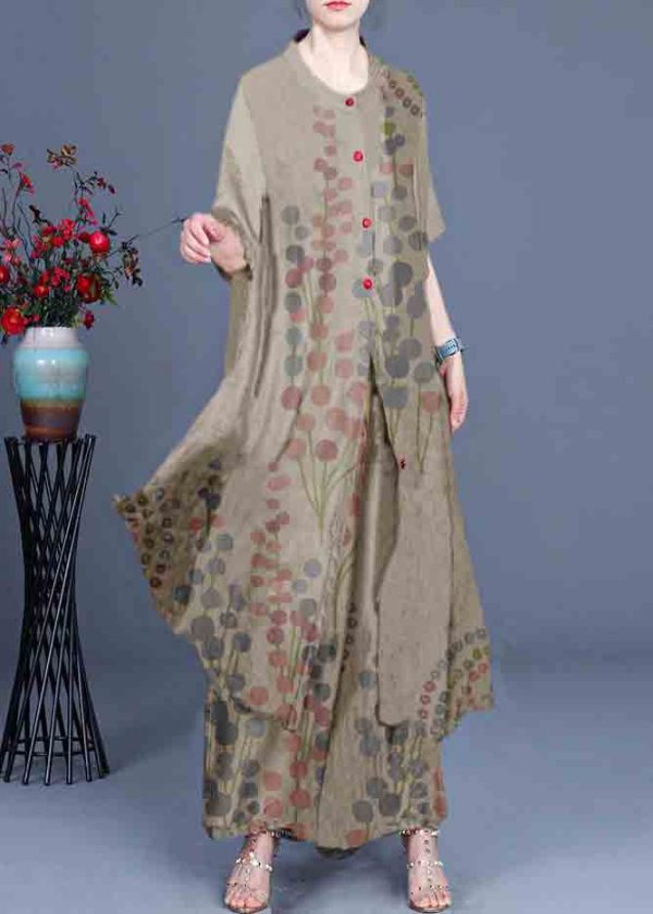 Summer 2025 Loose Silk Red Print Coat + Two Piece Pants - Image 7