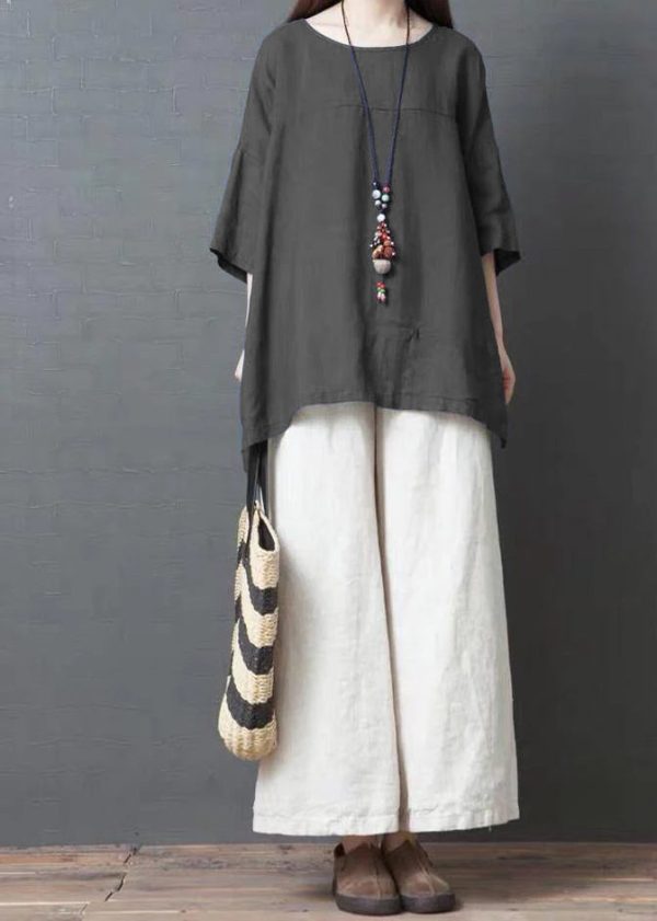 Handmade Blue Linen Cotton low high design Shirt Top - Image 8