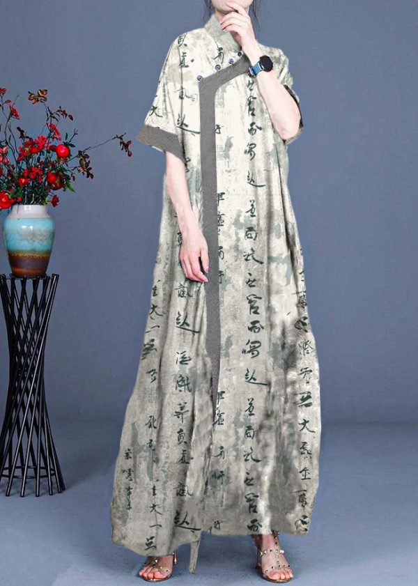 Classy Blue Print Patchwork Oriental Long Dress Summer - Image 6
