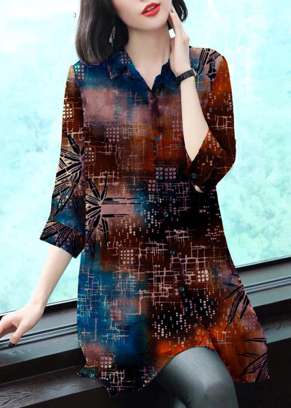 Stylish Peter Pan Collar Button Print Chiffon Shirt Tops Summer - Image 10