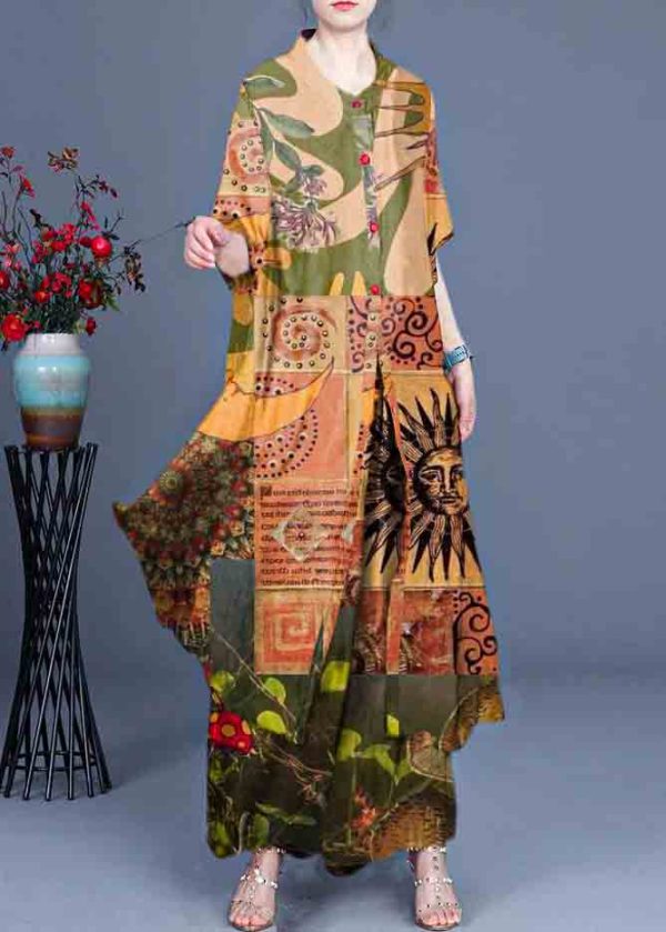 Summer 2025 Loose Silk Red Print Coat + Two Piece Pants - Image 8