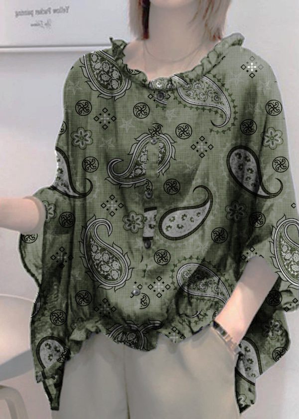 Art Navy Tops Ruffles Trim Half Sleeve Shirts Blouse Plus Size - Image 15