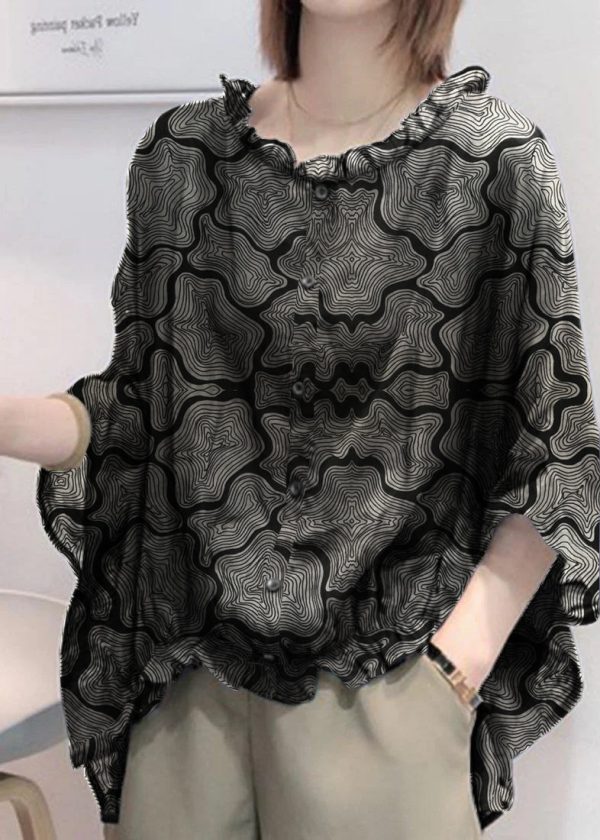 Art Navy Tops Ruffles Trim Half Sleeve Shirts Blouse Plus Size - Image 16