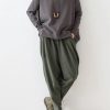 2025 autumn tea green linen pants oversized cotton harem pants trousers