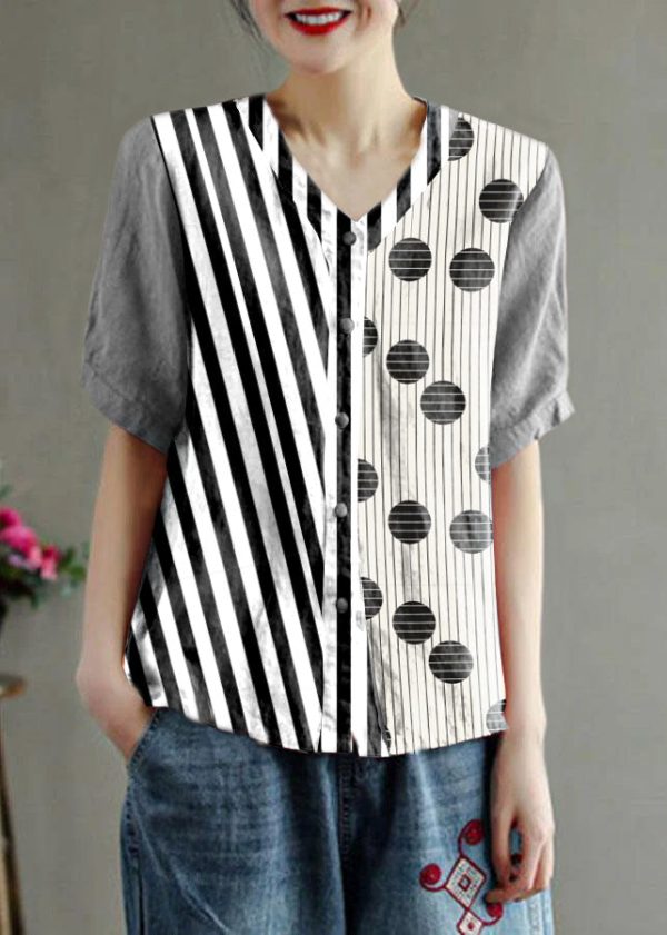 Loose Pink V Neck Embroideried Floral Summer Linen Shirt - Image 10