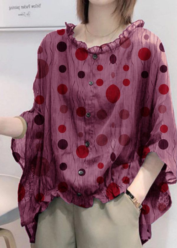 Art Navy Tops Ruffles Trim Half Sleeve Shirts Blouse Plus Size - Image 17