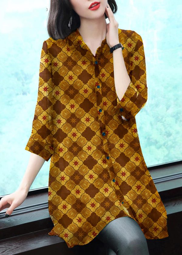Stylish Peter Pan Collar Button Print Chiffon Shirt Tops Summer - Image 7