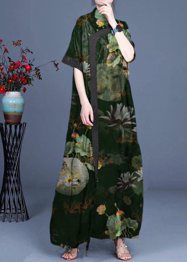 Classy Blue Print Patchwork Oriental Long Dress Summer - Image 9