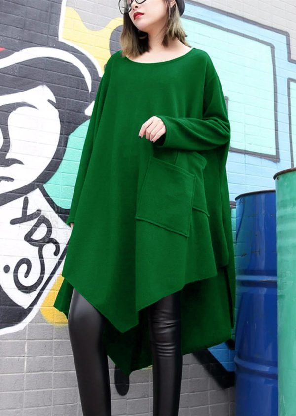 Fine black cotton silk dress plussize asymmetric hem traveling dress boutique o neck gown - Image 9