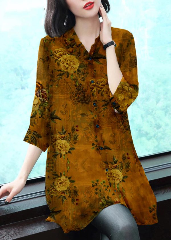 Stylish Peter Pan Collar Button Print Chiffon Shirt Tops Summer - Image 8