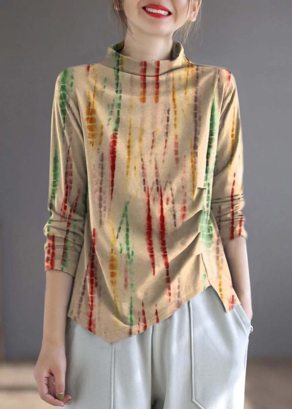 Vintage Blue Turtleneck asymmetrical design Patchwork Fall Tops - Image 7