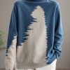 Aesthetic Blue Knitted Pullover O Neck Plus Size Knit Sweat Tops