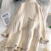 Aesthetic high neck beige knit sweat tops spring fashion low high designknit blouse