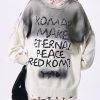 American Style Apricot Graphic Ripped Knit Sweaters Spring
