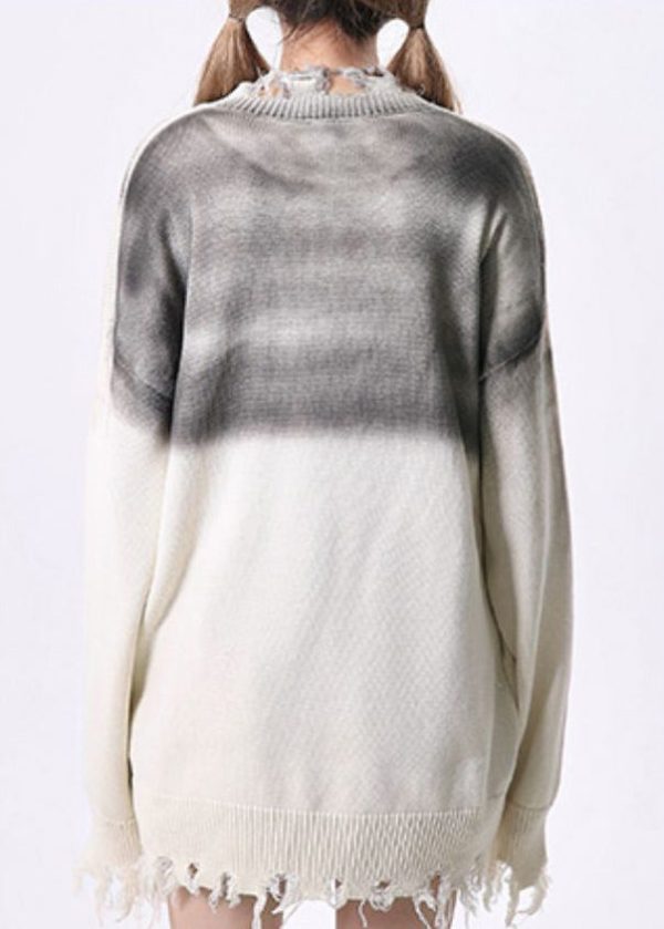 American Style Apricot Graphic Ripped Knit Sweaters Spring - Image 2