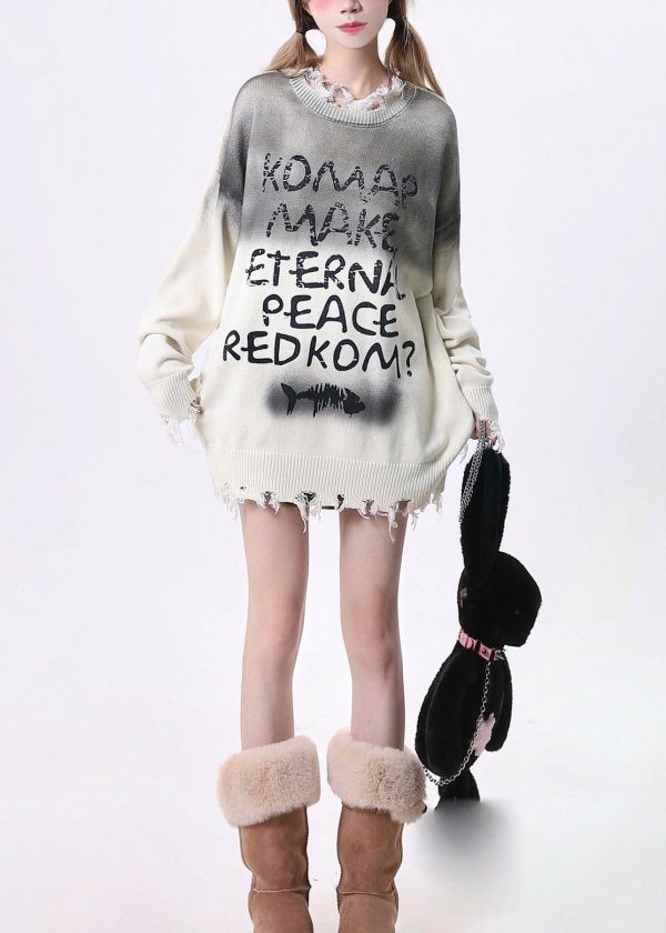 American Style Apricot Graphic Ripped Knit Sweaters Spring - Image 3