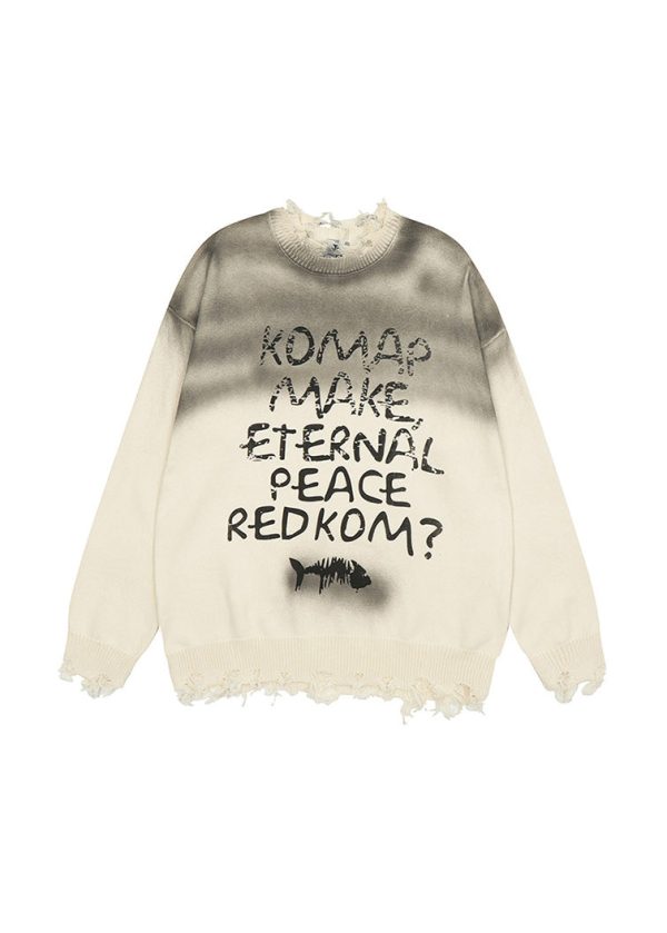 American Style Apricot Graphic Ripped Knit Sweaters Spring - Image 5