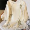 Apricot Button Tasseled Cotton Shirt Embroidered Spring