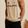 Apricot Letter Print Loose Cotton Men Tank O Neck Sleeveless
