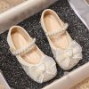 Apricot Nail Bead Zircon Buckle Strap Kids Girls Flat Feet Shoes