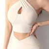 Art Beige V Neck Backless Cotton Yoga Tops Sleeveless