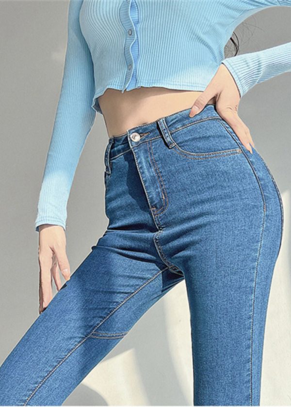 Art Blue Butt Scrunch Denim Capri Athletic Leggings - Image 2