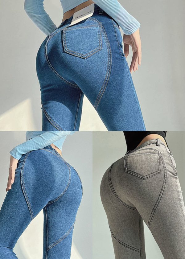 Art Blue Butt Scrunch Denim Capri Athletic Leggings - Image 5