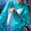 Art Blue O Neck Floral Cozy Knit Sweater Spring