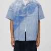 Art Blue Striped Print Cotton Men Shirts Summer