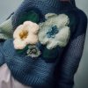 Art Blue Turtleneck Cozy Cotton Knit Top Fall