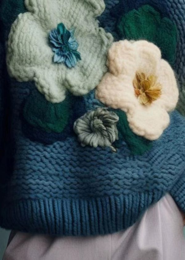 Art Blue Turtleneck Cozy Cotton Knit Top Fall - Image 4