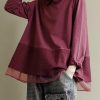 Art Burgundy Patchwork Baggy Shirt Clothes Lapel