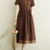 Art Chocolate Print Patchwork Vacation Summer Cotton Dress
