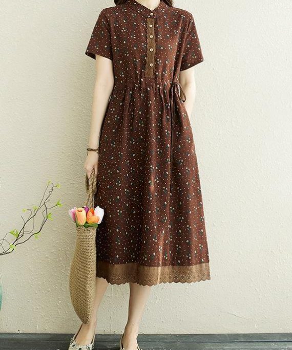 Art Chocolate Print Patchwork Vacation Summer Cotton Dress