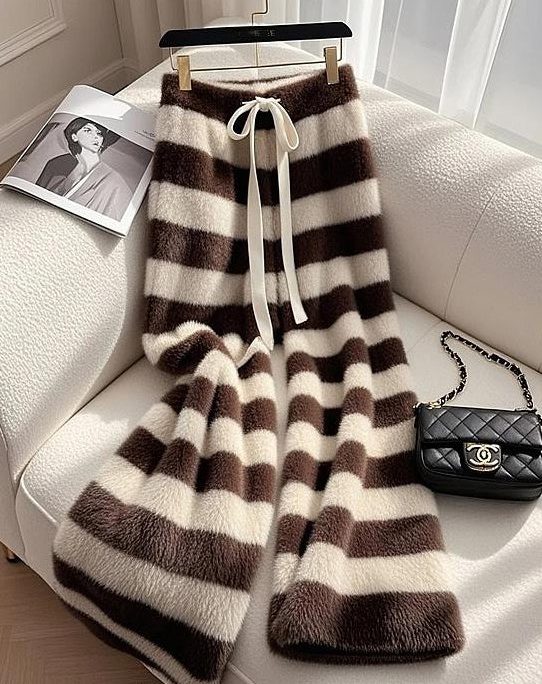 Art Coffee Coffee Pockets Drawstring Fluffy Pants Spring