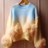 Art Gradient Color O Neck Patchwork Knit Sweater Spring