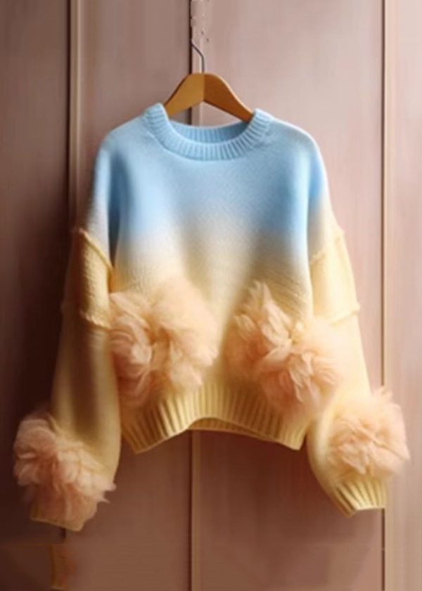 Art Gradient Color O Neck Patchwork Knit Sweater Spring - Image 2