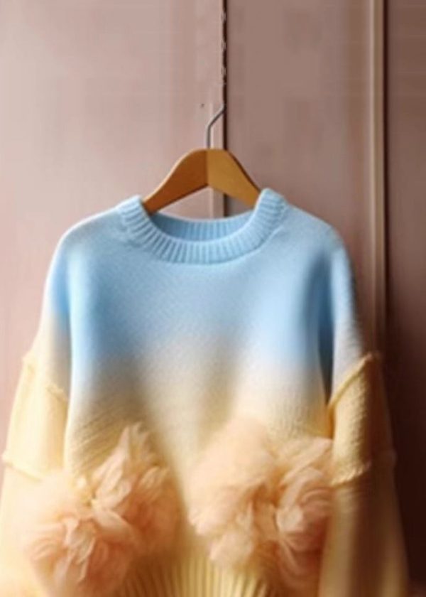 Art Gradient Color O Neck Patchwork Knit Sweater Spring - Image 3