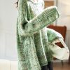 Art Green Cozy Hollow Out Cotton Knit Sweaters Batwing Sleeve