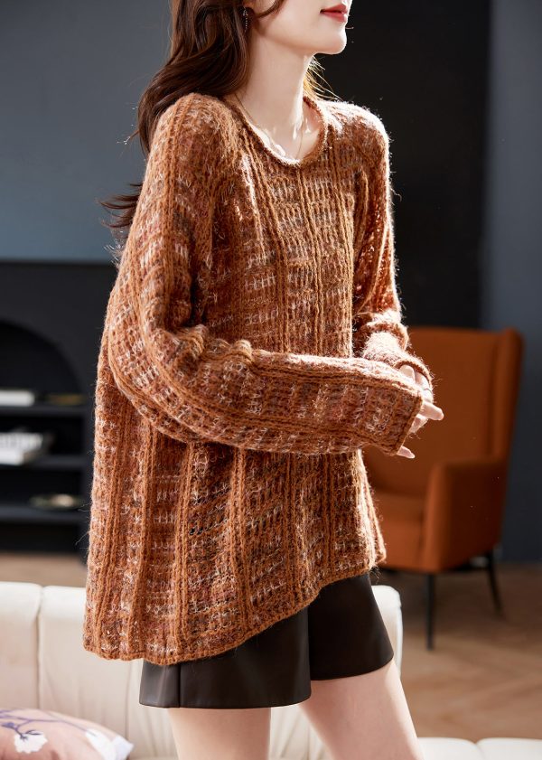 Art Green Cozy Hollow Out Cotton Knit Sweaters Batwing Sleeve - Image 2