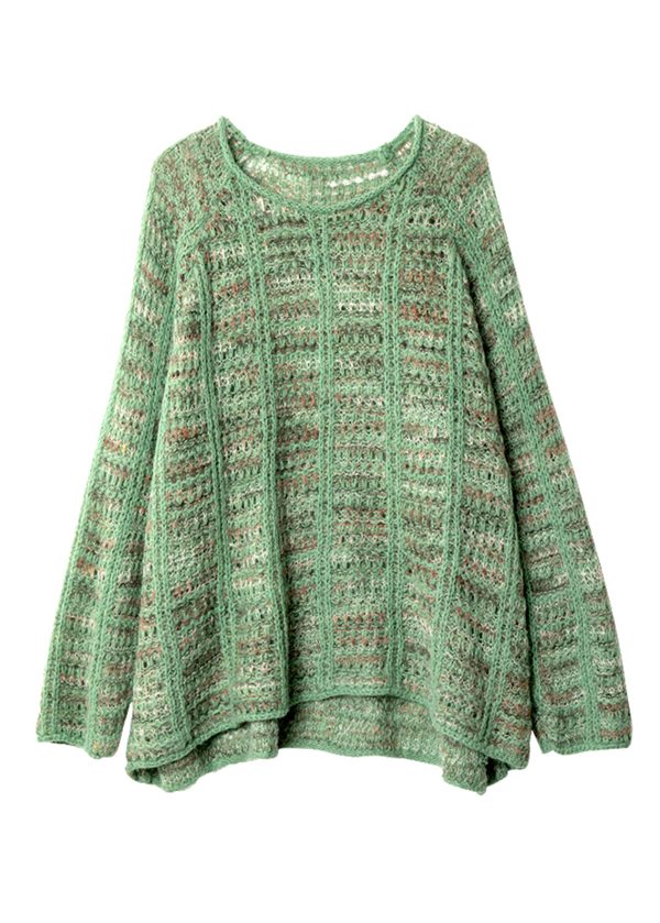 Art Green Cozy Hollow Out Cotton Knit Sweaters Batwing Sleeve - Image 5