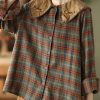 Art Green Plaid Embroidered Cotton Blouses Spring