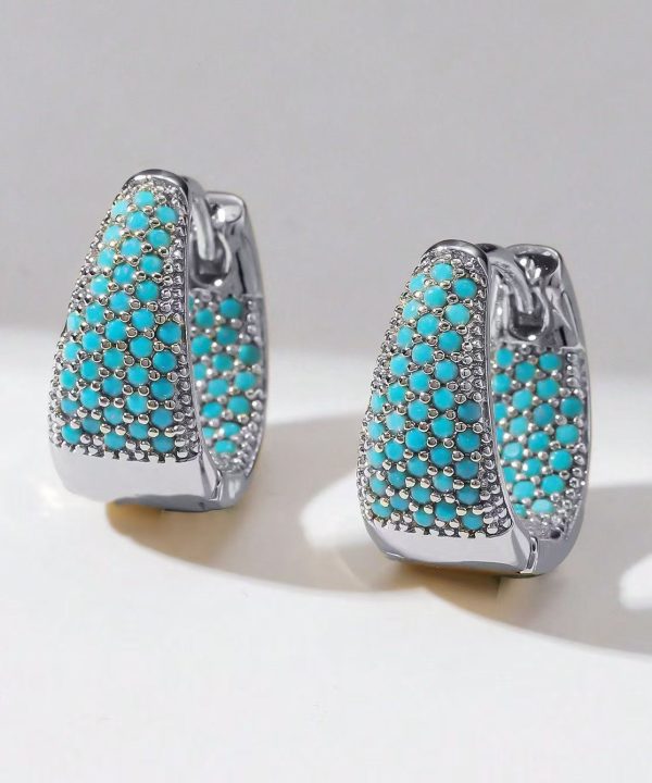 Art Green Sterling Silver Overgild Turquoise Zircon Hoop Earrings - Image 2
