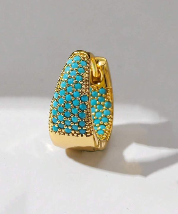 Art Green Sterling Silver Overgild Turquoise Zircon Hoop Earrings - Image 3