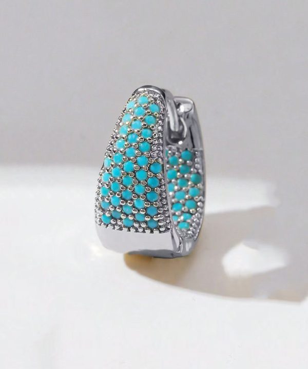 Art Green Sterling Silver Overgild Turquoise Zircon Hoop Earrings - Image 4