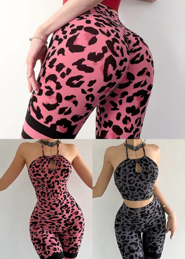 Art Grey Leopard Butt Scrunch Sports Bra And Leggings Set Suit Running Leggings - Image 5