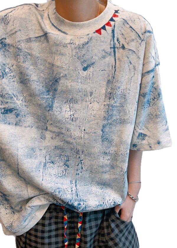 Art Grey O Neck Tie Dye Cotton Men T Shirts Half Sleeve - Image 5